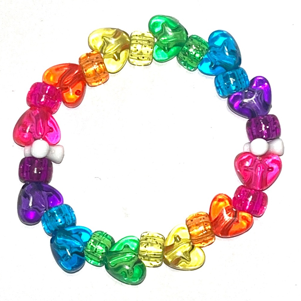 Double Rainbow Transparent Hearts Kandi Bracelet